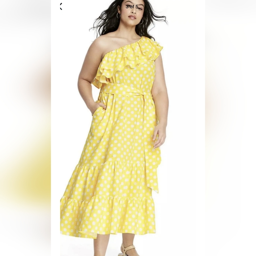 Lisa Marie Fernandez for Target Dress Sz XL Yellow One Shoulder Polk A Dot
